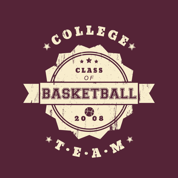 Коледж баскетбольної команди вінтажний гранжевий дизайн футболки, логотип
 - Вектор, зображення