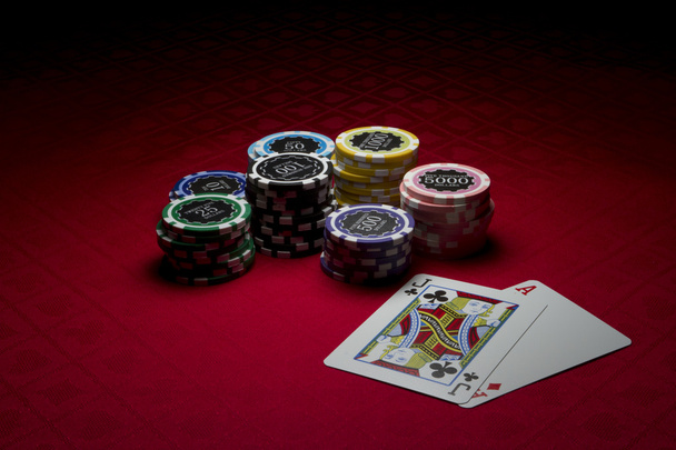 Poker fişleri ve siyah kriko - Fotoğraf, Görsel