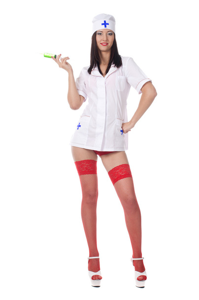 Sexy medic woman with syringe. isolated. - Fotografie, Obrázek