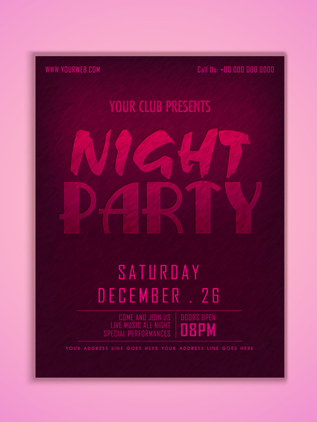 Elegant flyer or banner for Night Party celebration. - Vector, Image