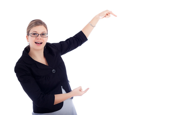 Happy business woman pointing - Photo, Image
