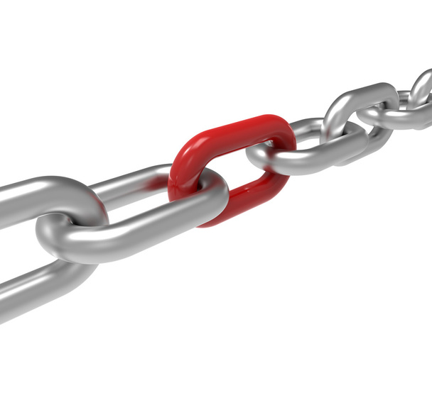 Chrome chain with a red link on white background - Photo, Image