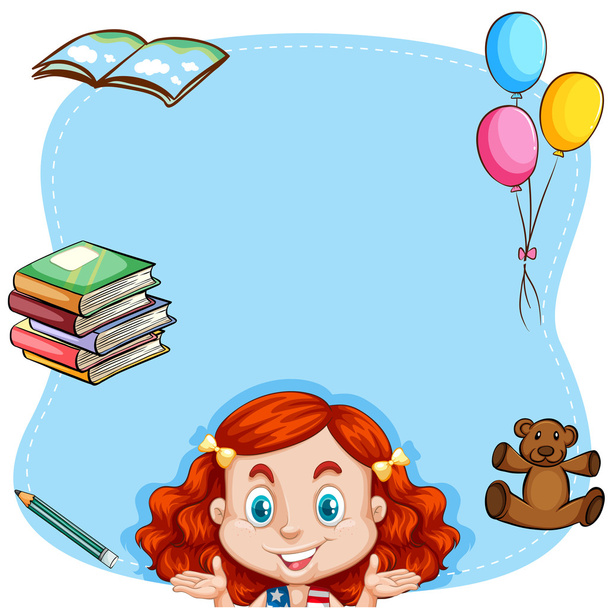 Red hair girl and book on border - Vector, Image