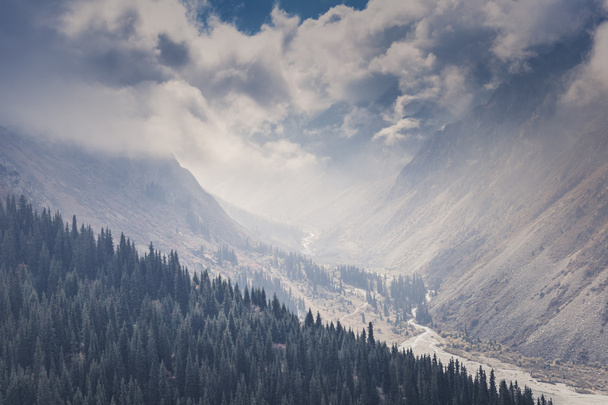 Панорама горного ландшафта ущелья Ала-Арча в сумме
 - Фото, изображение