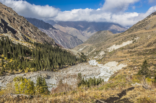 The panorama of mountain landscape of Ala-Archa gorge in the sum - Photo, Image