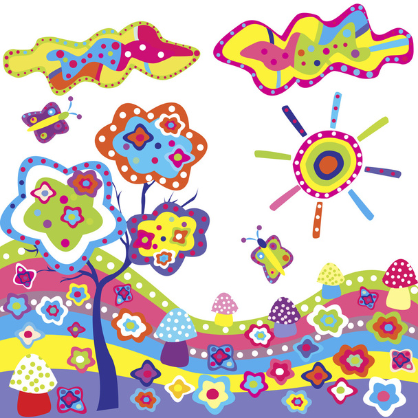 Funky background with colorful elements from nature - Vector, Image