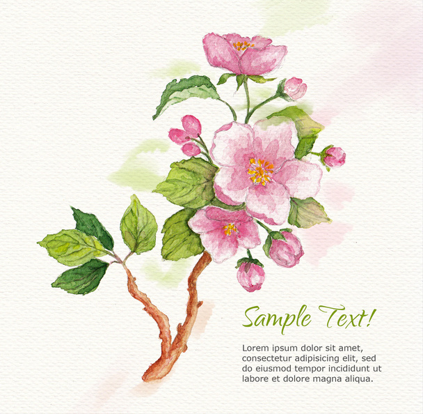 Template for greeting card  whit watercolor cherry blossoms - Fotó, kép