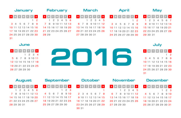 Simple 2016 year vector calendar - Vetor, Imagem