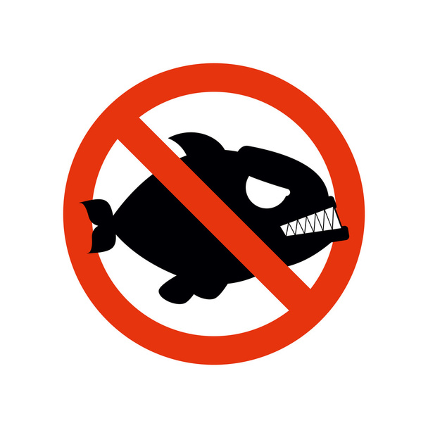 Verbotene Piranha. Fische stoppen. roter Verbotscharakter. streikt - Vektor, Bild