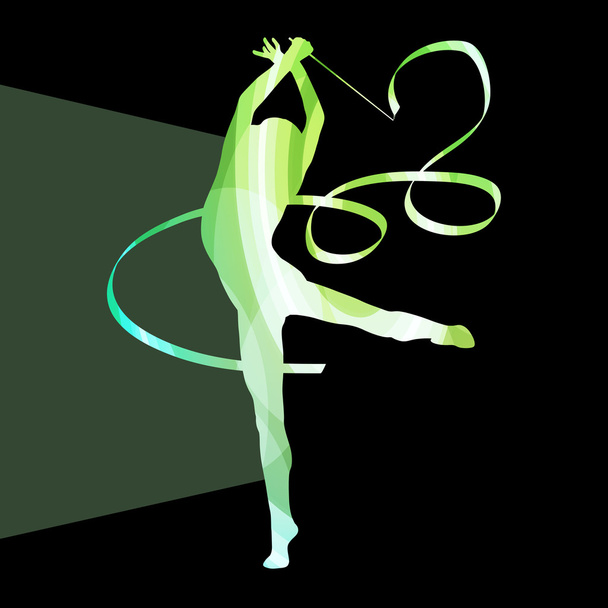 Mujer arte gimnasia con cinta silueta ilustración vector
 - Vector, imagen
