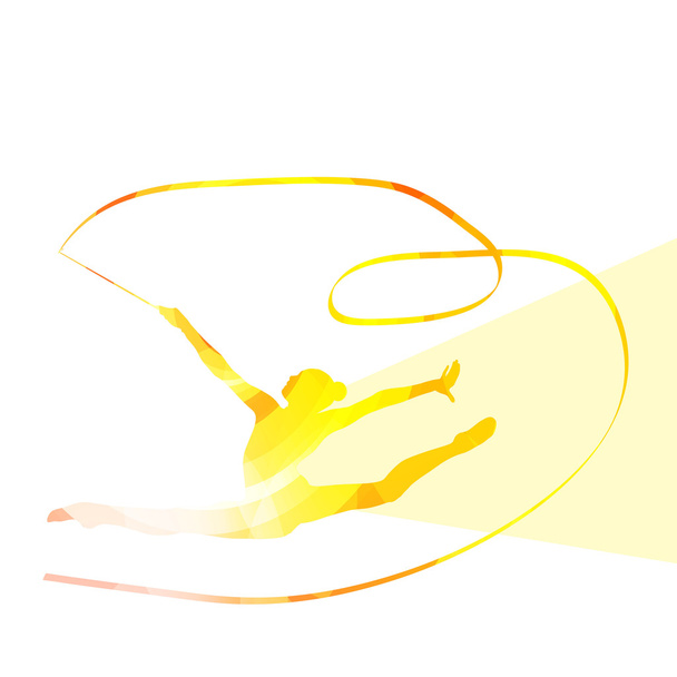 Vrouw kunst gymnastiek met lint silhouet illustratie vector - Vector, afbeelding