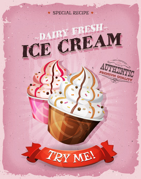 Affiche Dessert à la crème glacée grunge et vintage
 - Vecteur, image