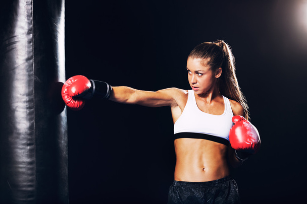 Woman Boxing with Red Gloves - Foto, imagen