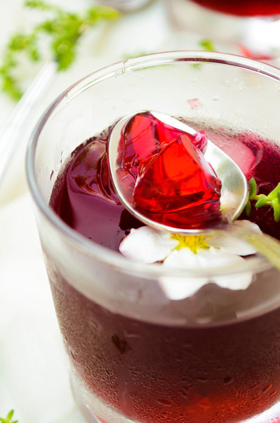 Red wine jelly with white flowers and ice - Фото, зображення