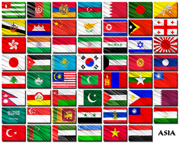 Flags of Asian countries in alphabetical order - Fotoğraf, Görsel