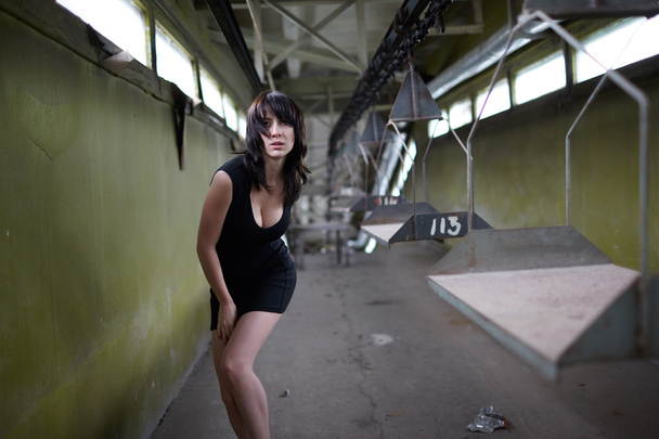 beautiful woman in abandoned factory - 写真・画像