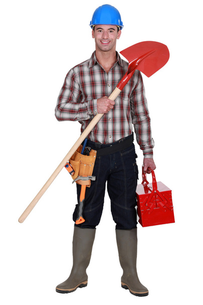 Manual worker holding spade - Zdjęcie, obraz