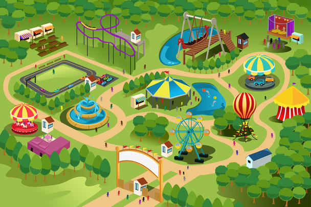 mapa do parque de diversões
 - Vetor, Imagem