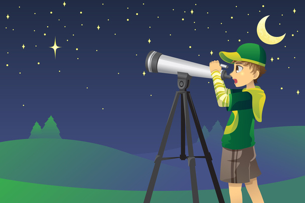 Κοιτάζοντας τα αστέρια με τηλεσκόπιο - Διάνυσμα, εικόνα