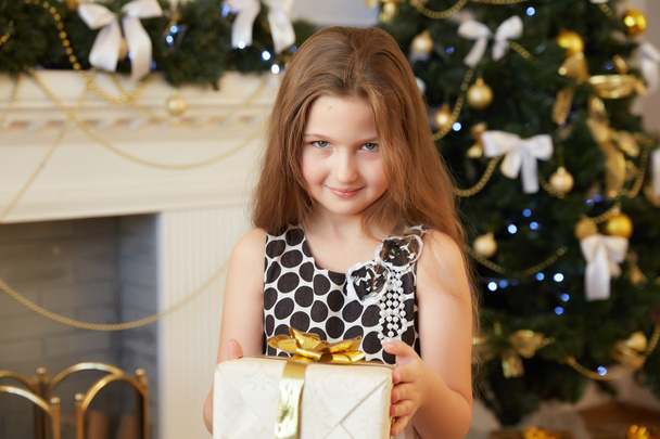 little girl with Christmas gift - Фото, зображення
