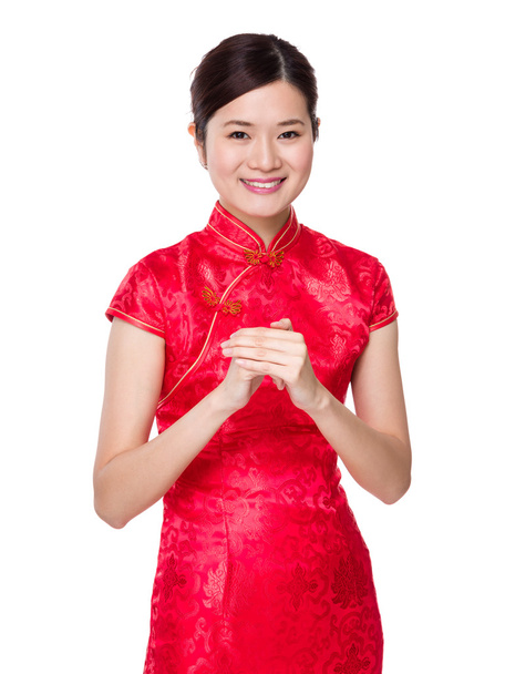 Chiński młoda kobieta w czerwonej sukience - Zdjęcie, obraz