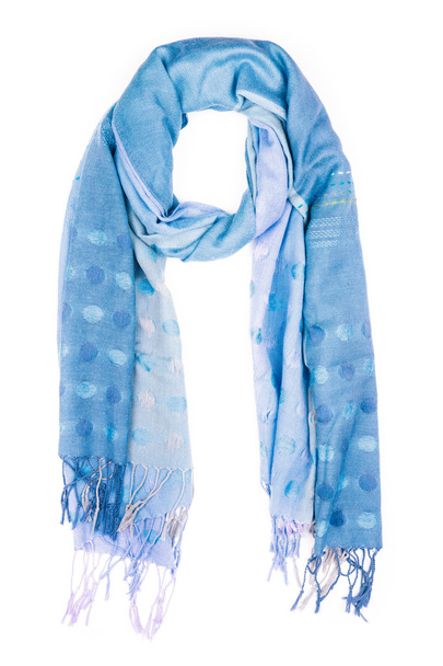 絹のスカーフ。青いシルク スカーフに孤立した白い背景 - 写真・画像