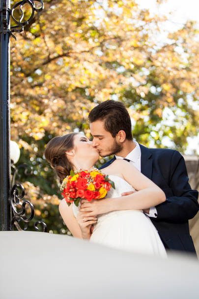 Menyasszony és a vőlegény megcsókolta egymást - Fotó, kép