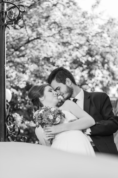 Foto en blanco y negro de una pareja recién casada
 - Foto, imagen