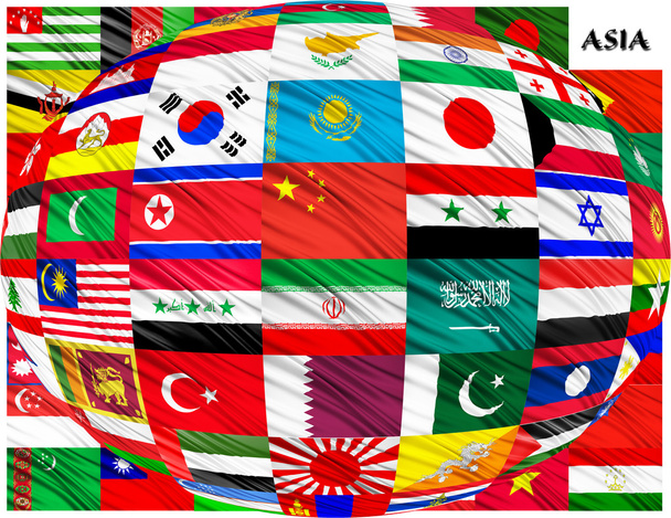 Colagem das bandeiras dos países asiáticos
 - Foto, Imagem