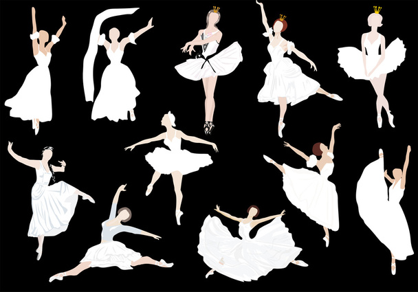 eleven white ballet dencers - Vector, Image