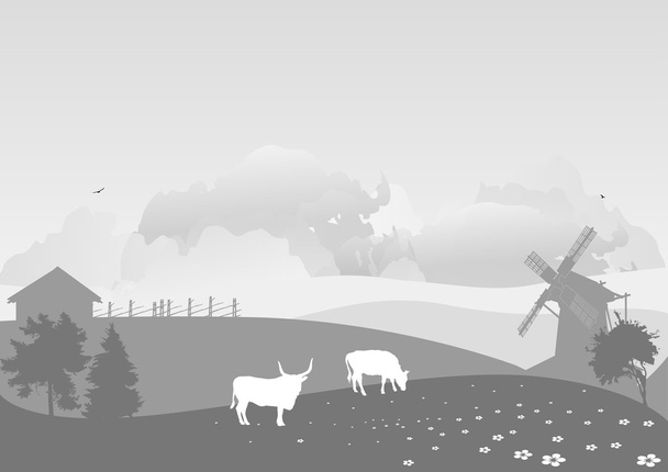 paesaggio di campagna con mucche sul campo
 - Vettoriali, immagini