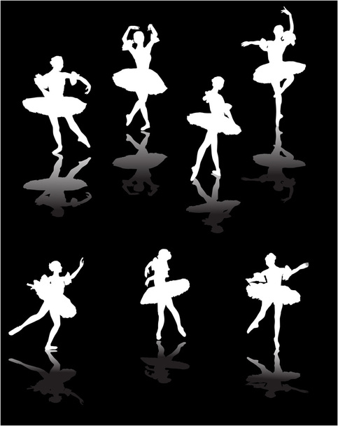seven white ballet dancers with reflections - Vector, Image