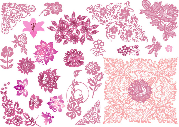 pink decorated floral elements collection - Διάνυσμα, εικόνα