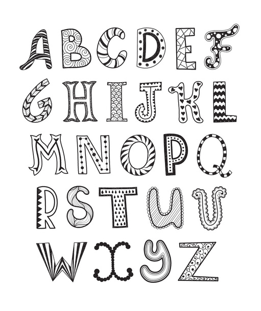 Hand drawn zentagle  letters - Vector, Image