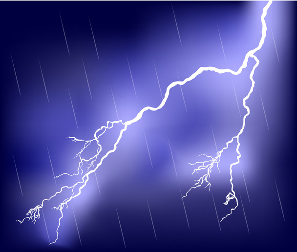 lightning in rain lilac sky - Vector, Image