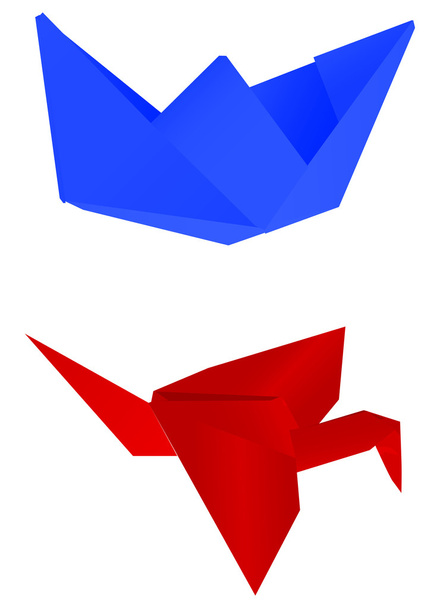 бумажный синий корабль и красный кран
 - Вектор,изображение