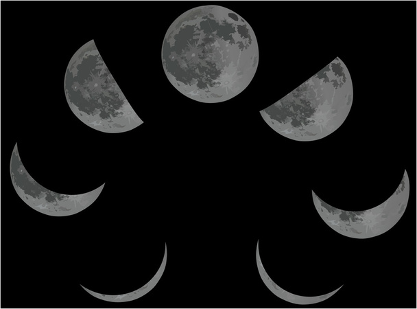 Φάσεις Σελήνης σε μαύρο φόντο - Διάνυσμα, εικόνα