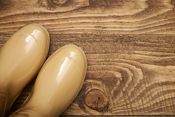 Πλαστικά αδιάβροχα, μπότες σε ένα ξύλινο πάτωμα - Φωτογραφία, εικόνα
