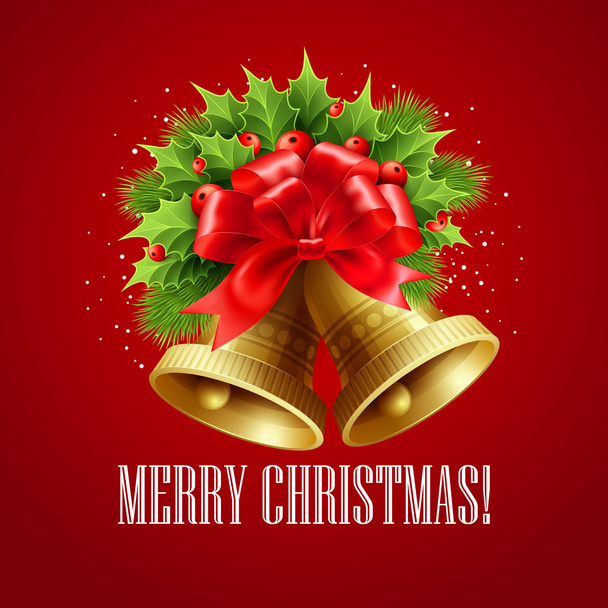 Decoración navideña con árboles siempreverdes, acebo y campanas. Ilustración vectorial
 - Vector, Imagen