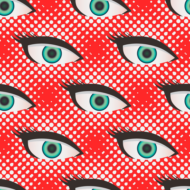 Pop art style halftone eyes pattern - Vector, Imagen