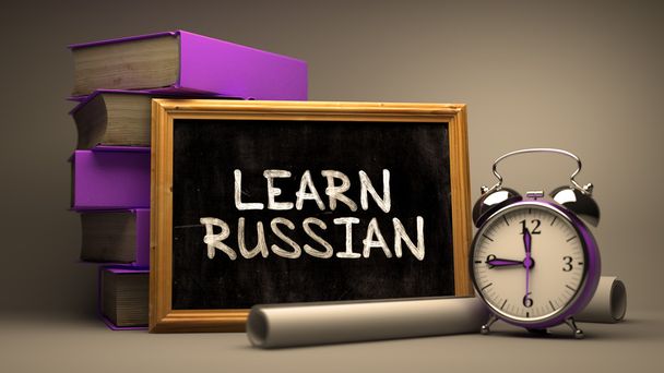 Learn Russian - Chalkboard with Hand Drawn Text. - Zdjęcie, obraz