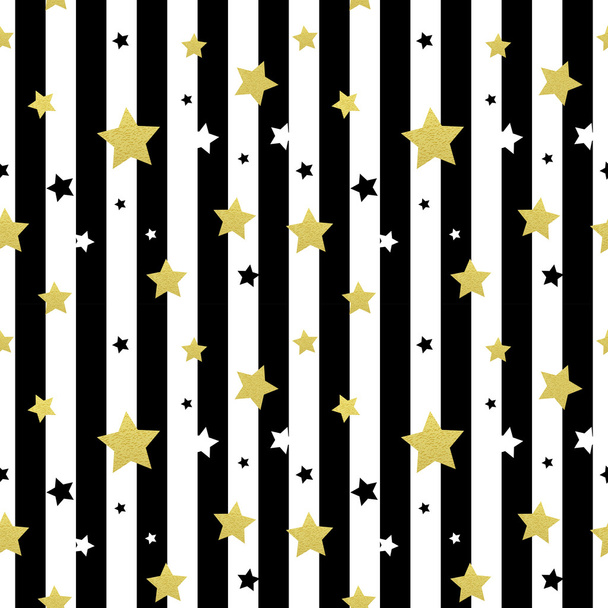 Μαύρο, λευκό και ο χρυσός αστέρια σχέδια απρόσκοπτη. Vector εικονογράφηση - Διάνυσμα, εικόνα