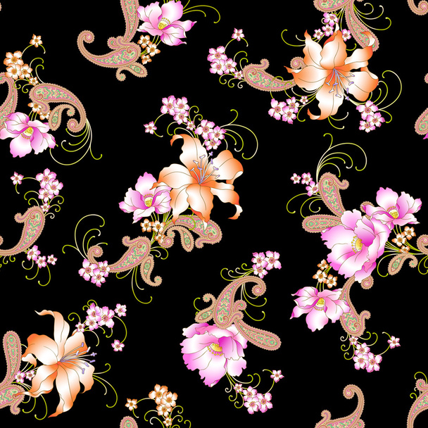 Lily paisley pattern - Vector, imagen