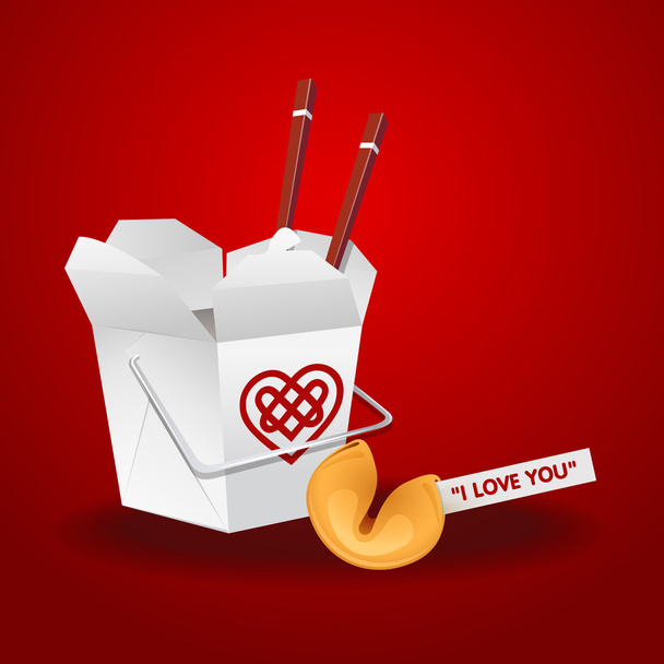 chinese food box with chopsticks and fortune cookie - Vector, Image