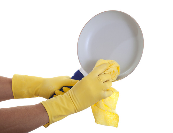 Cleaning of pan. - Zdjęcie, obraz