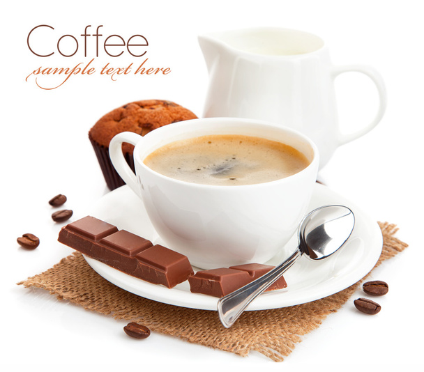 καφέ με γάλα και κέικ - Φωτογραφία, εικόνα