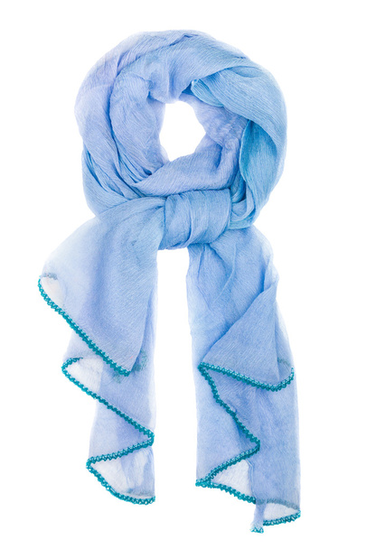 Foulard en soie. Foulard en soie bleu isolé sur fond blanc
 - Photo, image