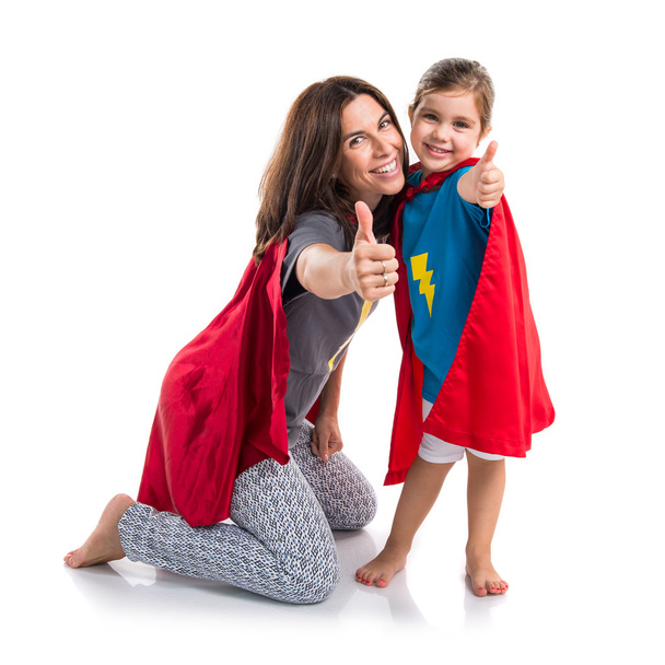 Family dressed like superhero with thumb up - Foto, imagen