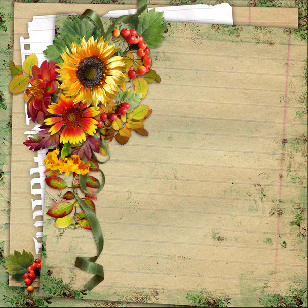 Leaves and flowers on vintage background - Fotografie, Obrázek