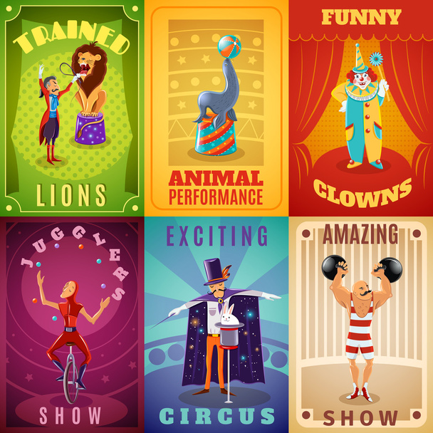 Circus 6 flat banners composition poster - Vector, Image